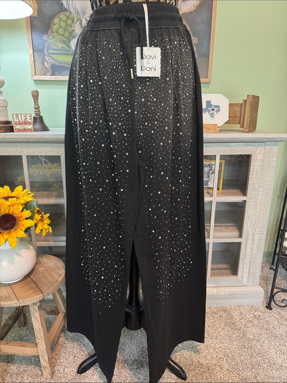 DAVI & DANI Black Rhinestone Palazzo Pants sz 1xl  NWT